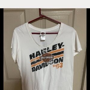 Harley-Davidson White and Orange Logo Tee